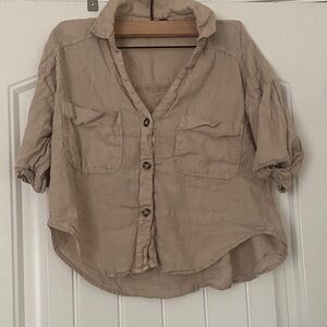 Elegant Tan Button-Down Women's Shirt